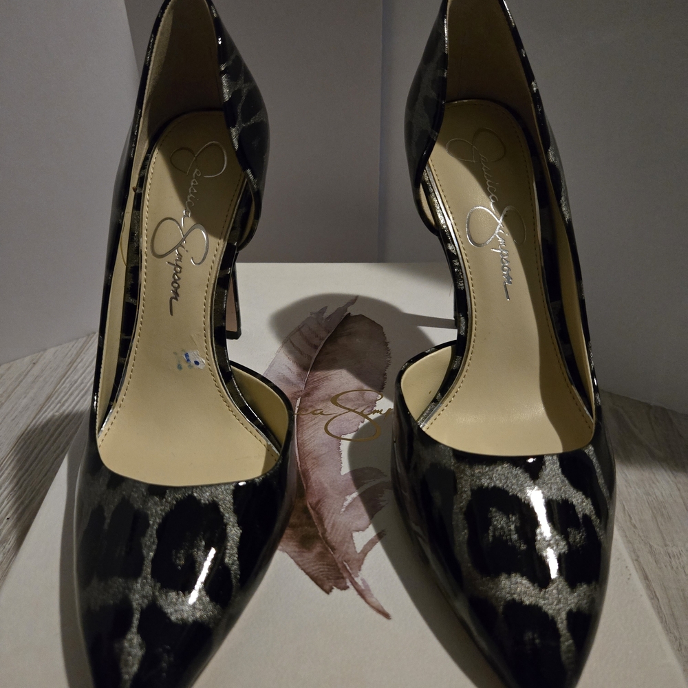 Jessica Simpson Black and Silver Leopard Heels